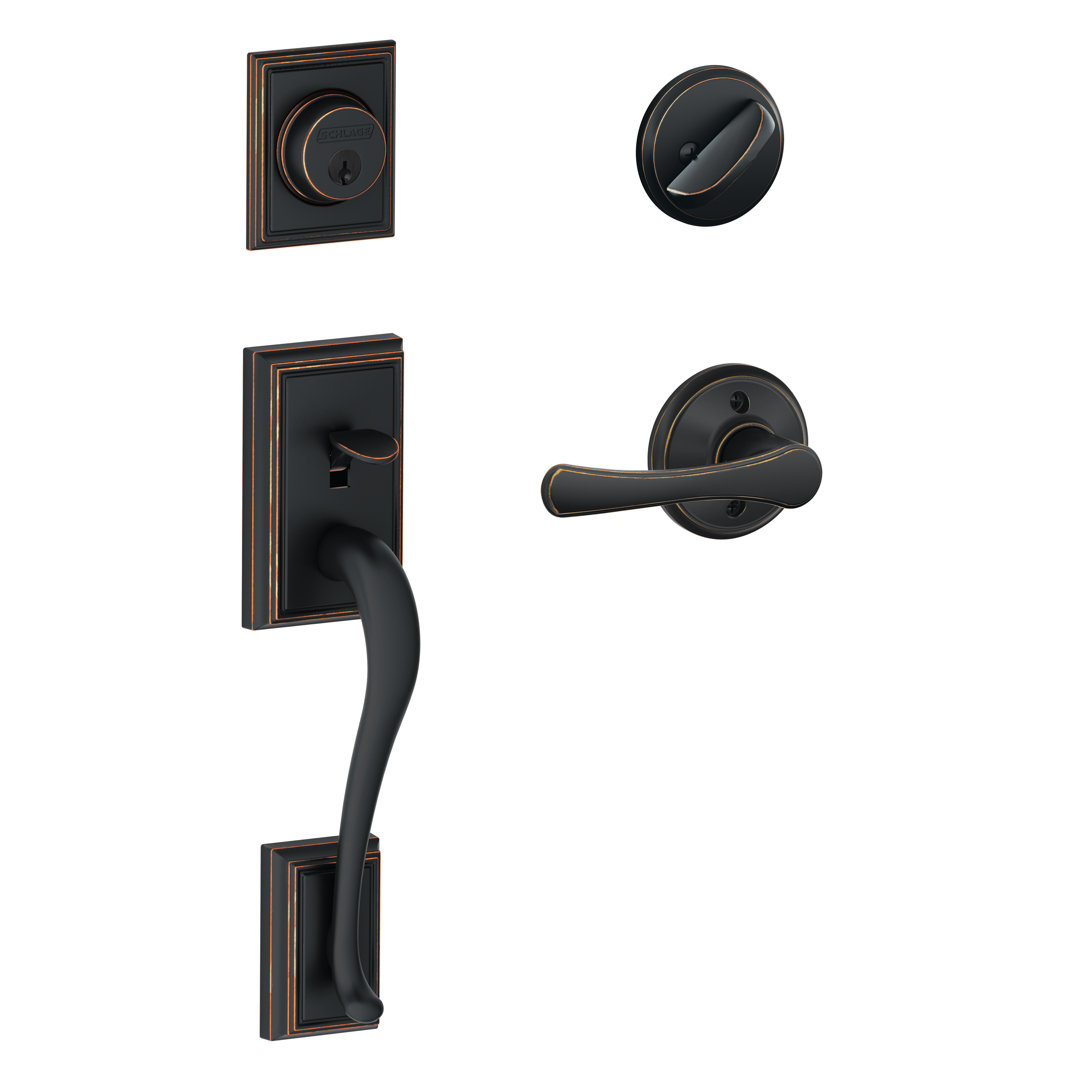 Addison Handleset with Single Cylinder Deadbolt and Avila Door Lever and Rosette Schlage 