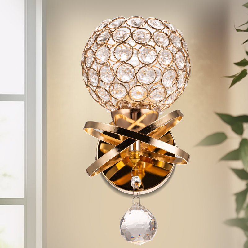 1-Light Crystal Global Armed Sconce, Gold