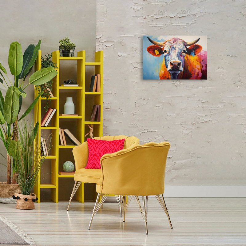 Portrait coloré de bovins sur toile, design par LSR Creative Studio, H 16 po x l 24 po