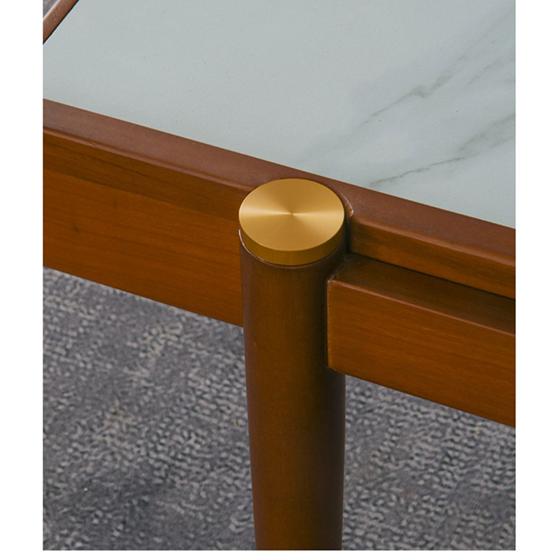 Table basse en bois massif et dalle, Brun, Brun / Blanc