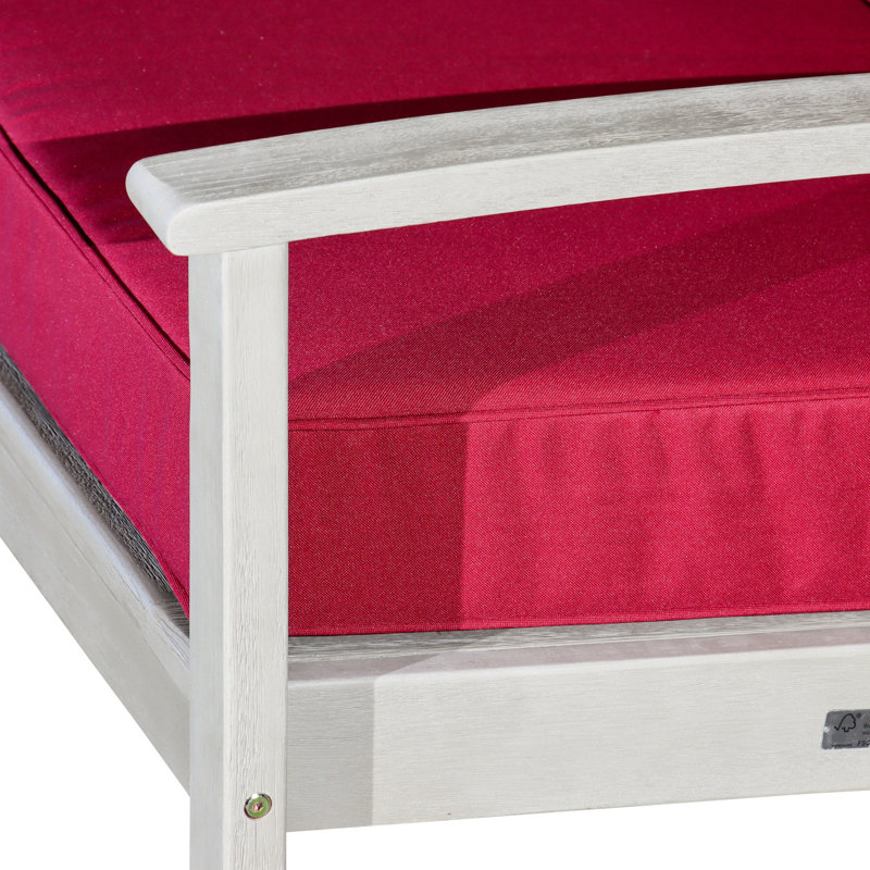 Chaise berçante en eucalyptus, gris bois flottant, confortable avec coussins bourgogne, conception antirouille résistante à la rouille