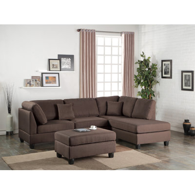 Canapé modulaire réversible et repose-pieds 3 pièces couleur chocolat