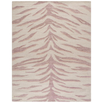 Vinney Ebony Hand Tufted Wool Cotton Animal Print Rug in Ivory/Pink