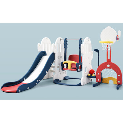 Ensemble de glissade et de balançoire 7 en 1 pour tout-petits, grimpeur autoportant pour enfants avec cerceau de balançoire et de basket-ball réglable, jeu de soccer et de lancer, jeu de jeu intérieur et extérieur pour tout-petits de 1 à 3 ans, vert