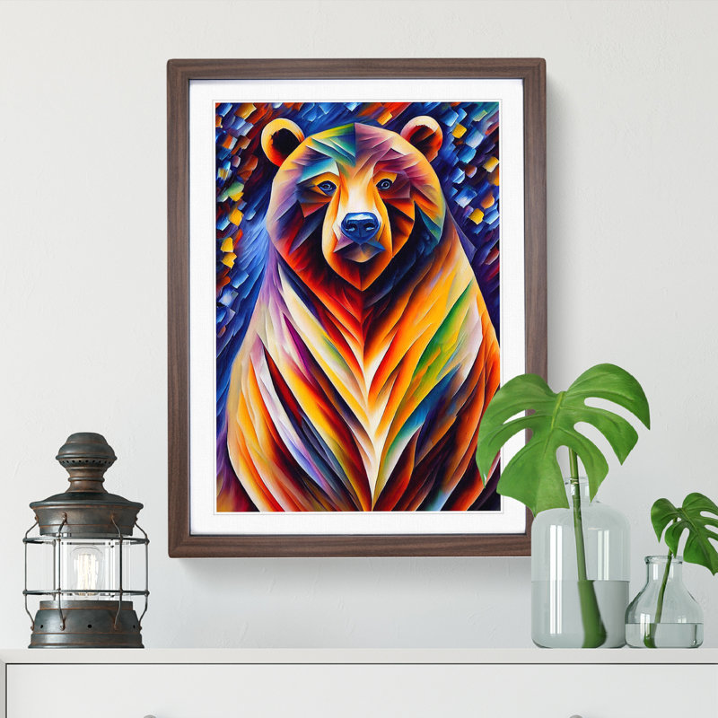 XV1022-3555X Portrait Of A Bear No.4 - - Wall Art, 64cm H x 46cm W, Walnut Framed, White