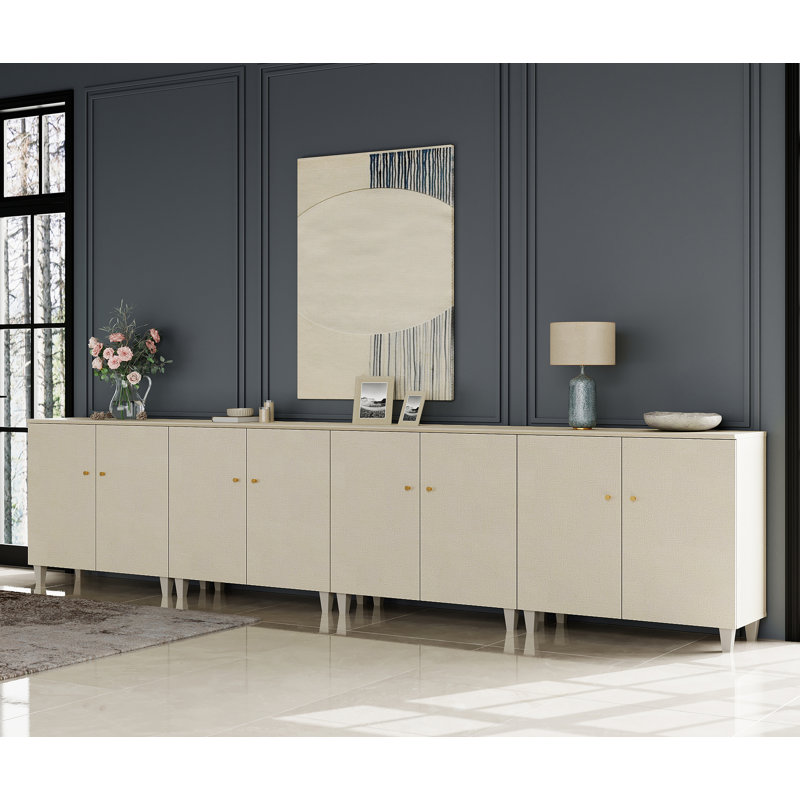 Lysiane 8-Door Solid and Manufactured Wood Cabinet , Beige