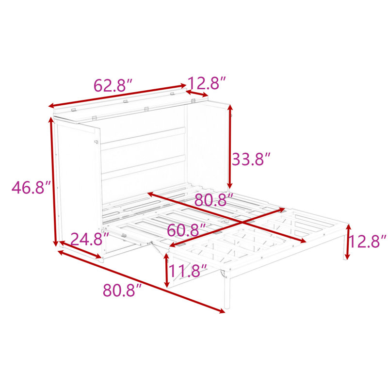 Grand lit escamotable avec prises USB / électriques intégrées et tiroirs de rangement élégants, Espresso