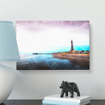 Blackpool Tower & Beach Painting - Wrapped Canvas