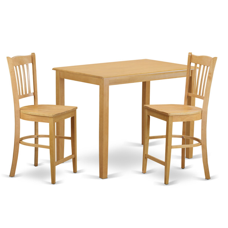 Ensemble de table de salle à manger à hauteur de comptoir 3 pièces comprenant une table de pub rectangulaire et 2 chaises de salle à manger, chêne