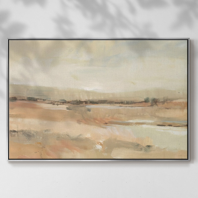 «Earth Tone Landscape», toile tendue avec châssis en I, H 17 po x l 25 po x P 2 po, Encadrement argenté