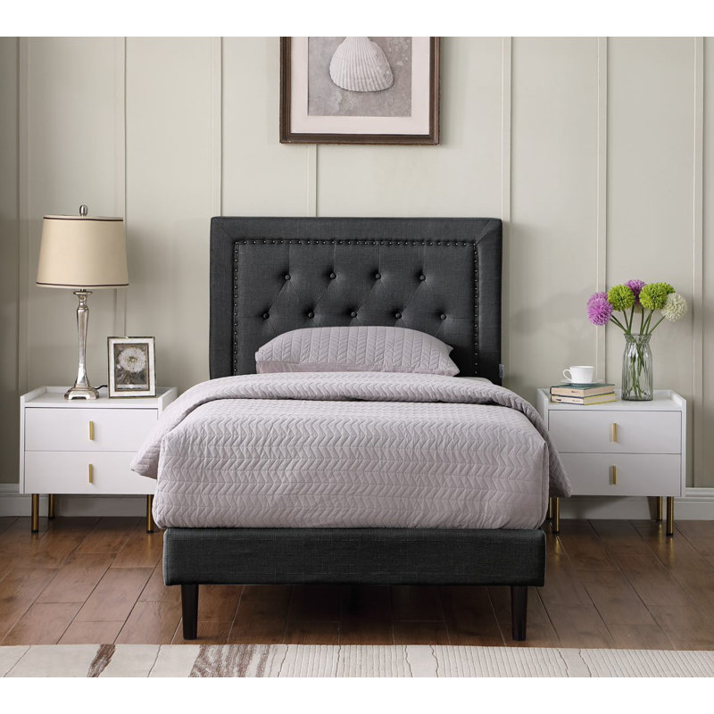 Cianciolo Upholstered Wingback Bed, Black, Twin