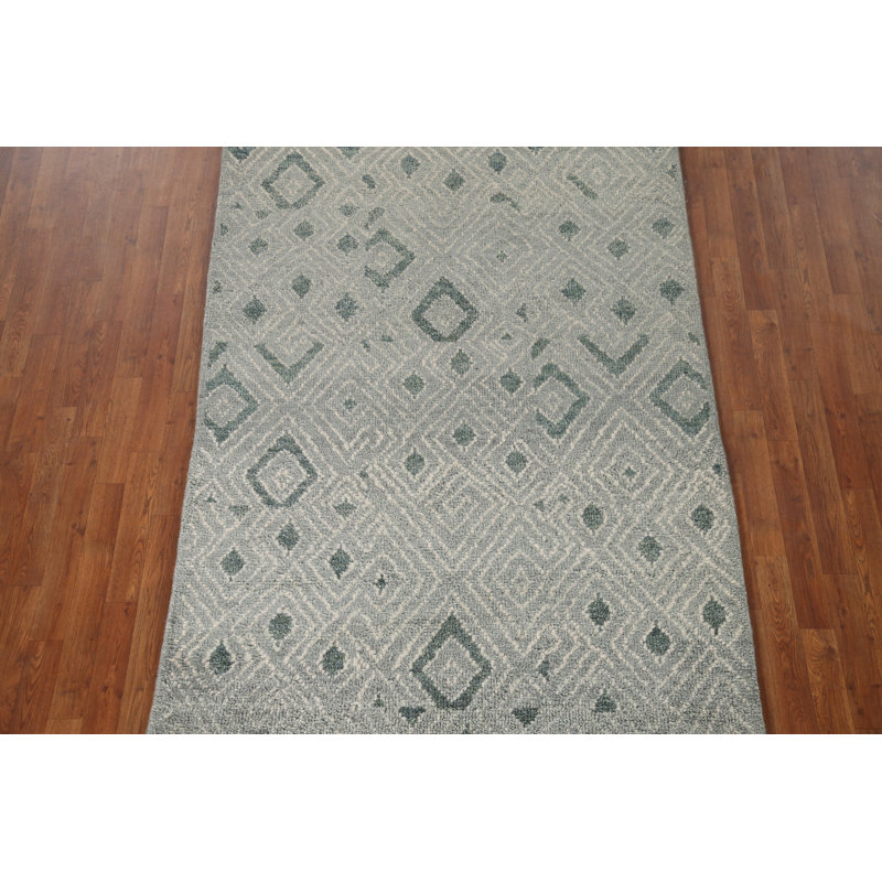 Grey & Green Moroccan Indian Area Rug 5x8