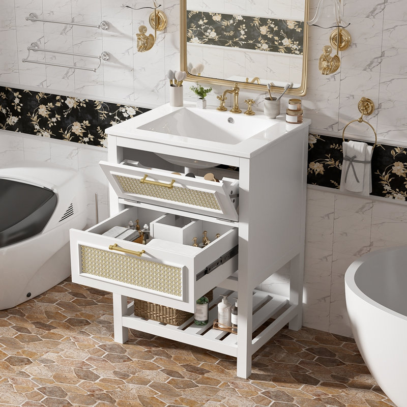 Meuble-lavabo 24 po avec lavabo en céramique intégré, Blanc