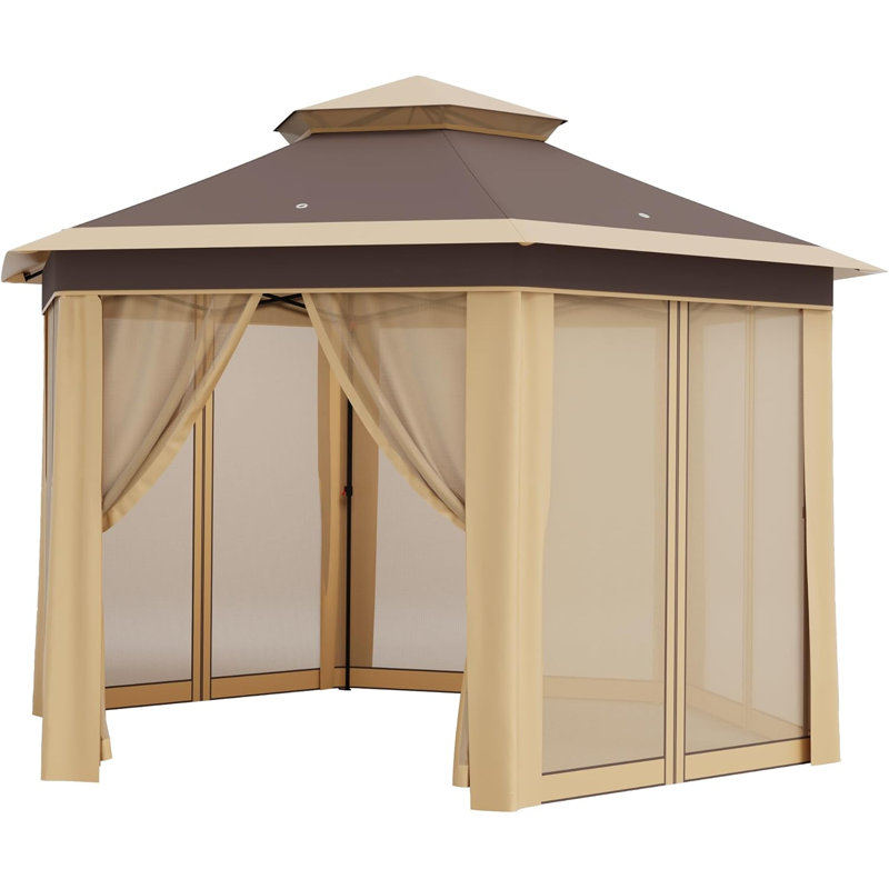 13x13ft Outdoor Canopy Tent With Mosquito Netting, Khaki