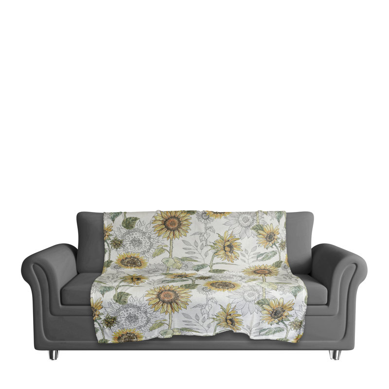 Sunflower Pattern Ivory Fleece Throw Blanket 50" x 60"
