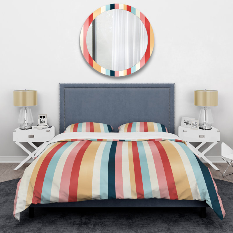 Ensemble de housse de couette à rayures rétro Revival, Housse de couette pour grand lit et 2 taies décor