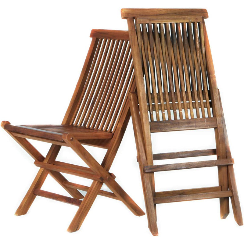 Tropical Solid Wood Patio Folding Chair Set of 2
