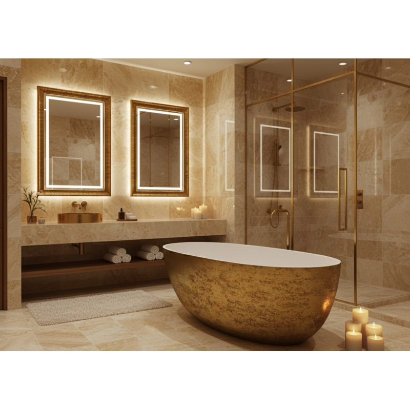 Baignoire ovale autoportante 62,8 po x 30,3 po, Laiton / blanc