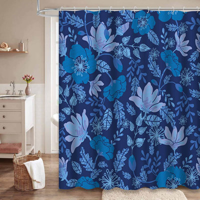 Rideau de douche imperméable à motif floral hibiscus tropical avec 12 crochets Tropical Night