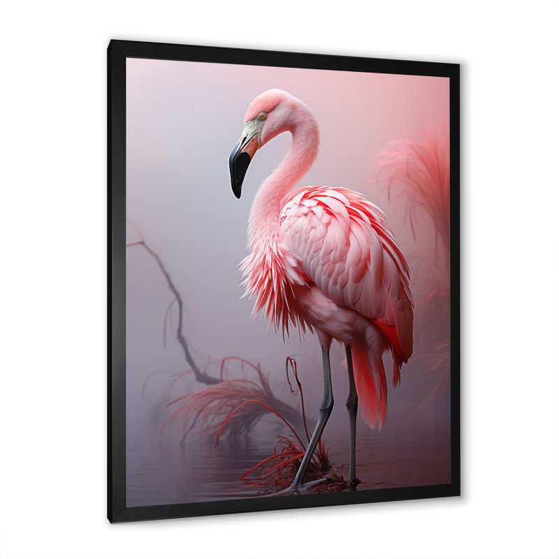Laida, minimalisme, flamant rose, portrait, H 32 po x l 24 po x P 1 po, Cadre photo noir