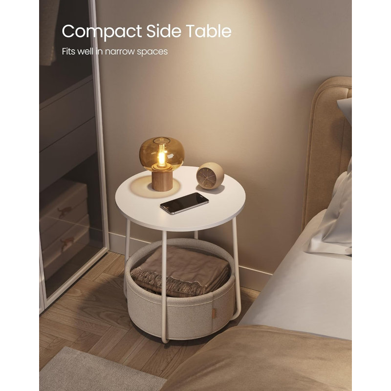 Side Table, Round End Table with Fabric Basket, for Living Room Bedroom, Bedside Table, Modern Style, Cement Gray and Cream White LILEA Collection LET223G49