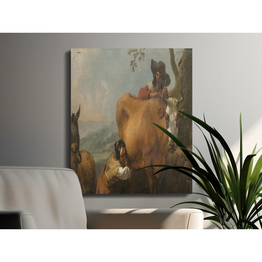 Cow Canvas Wall Art, Vintage Farmhouse Decor, Gallery Wrapped Canvas Print, Ready to Hang, Archival Quality, People with Animals, Rustic