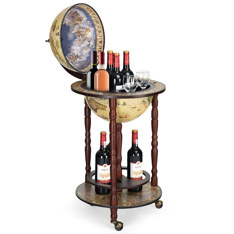 Hokendauqua Floor Wine Bottle & Glass Rack in Brown