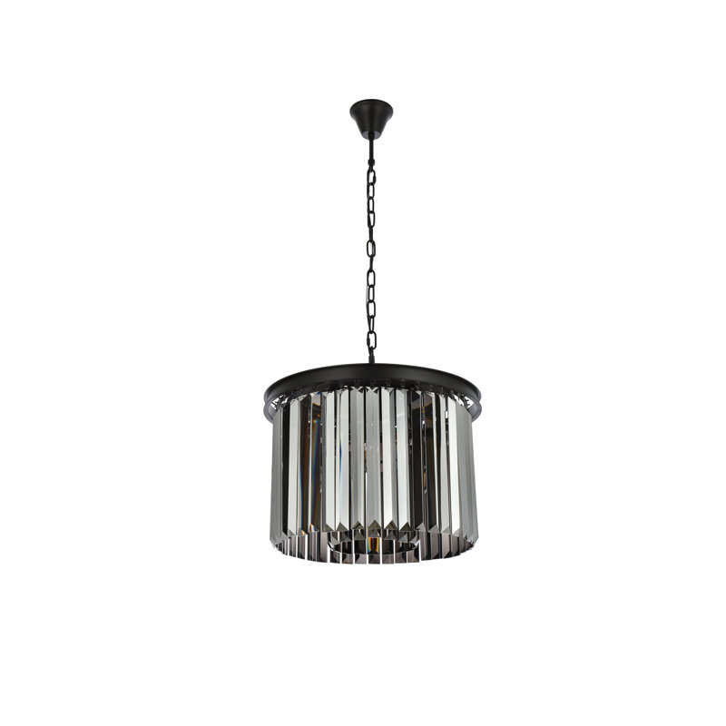 Yazmin 6 - Light Dimmable Drum Chandelier, Gray, Matte Black