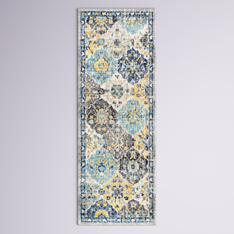 Hillsby Machine Woven Oriental Blue/Yellow/Gray Area Rug