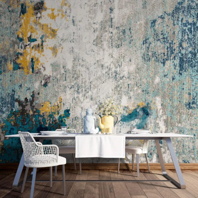 Teal & Gold Abstract Texture Wall Mural