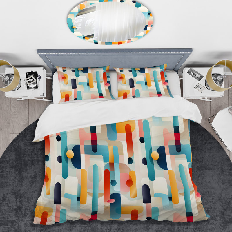 Contemporary Abstraction - Ensemble de housse de couette géométrique - Polyester microfibre