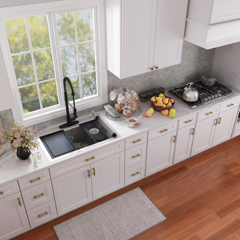 33" L x 22" W Drop-in Kitchen Sink with Faucet, Grid, Cutting Board Draining Baskets, Black