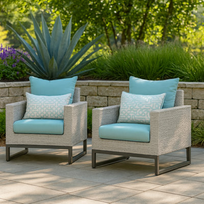 Sameko 2Pc Sunbrella Outdoor Club Chairs