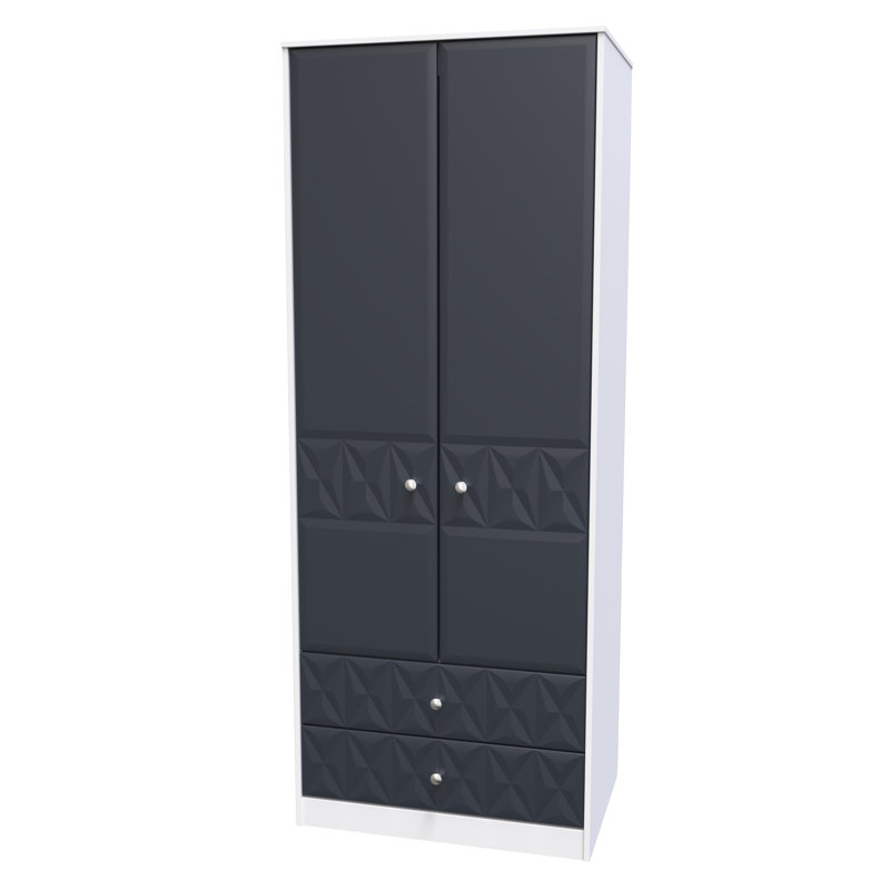 Carnlea 2 Door 2 Drawer Wardrobe , Indigo Matt/White