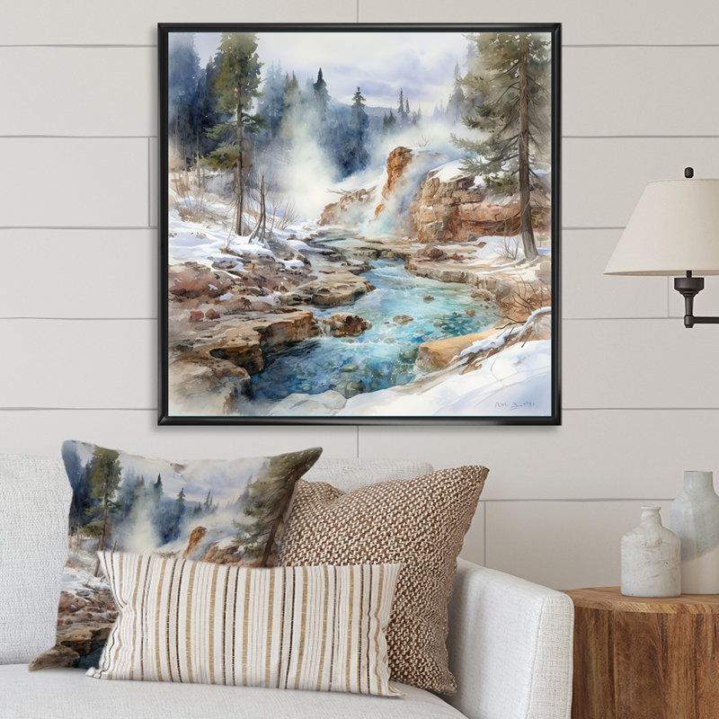 " Geyser Charm In Winter I ", 30" H x 30" W x 1" D, Black Floater Framed