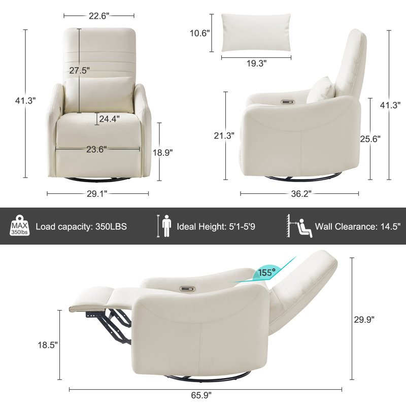 Fauteuil inclinable Taeju, Cuir assorti blanc