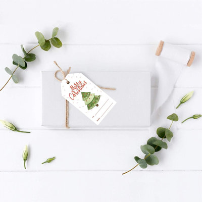 Christmas Classic Gift Tags, Watercolor Green Christmas Tree With Confetti, Merry Christmas To From, 20-Pack