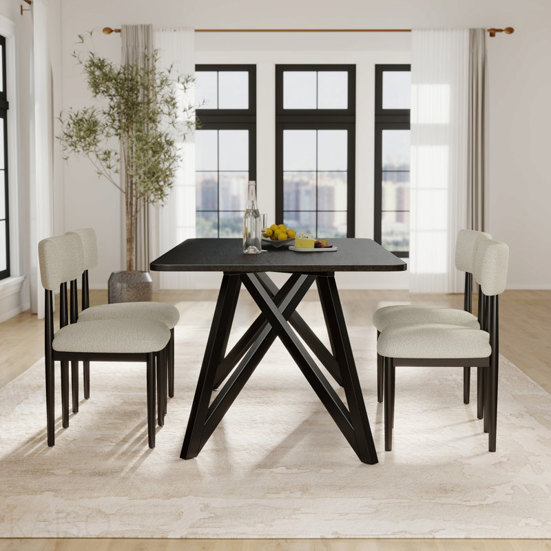 Ensemble de salle à manger 5 pièces, table de salle à manger avec trépied et 6 chaises bouclées, noir