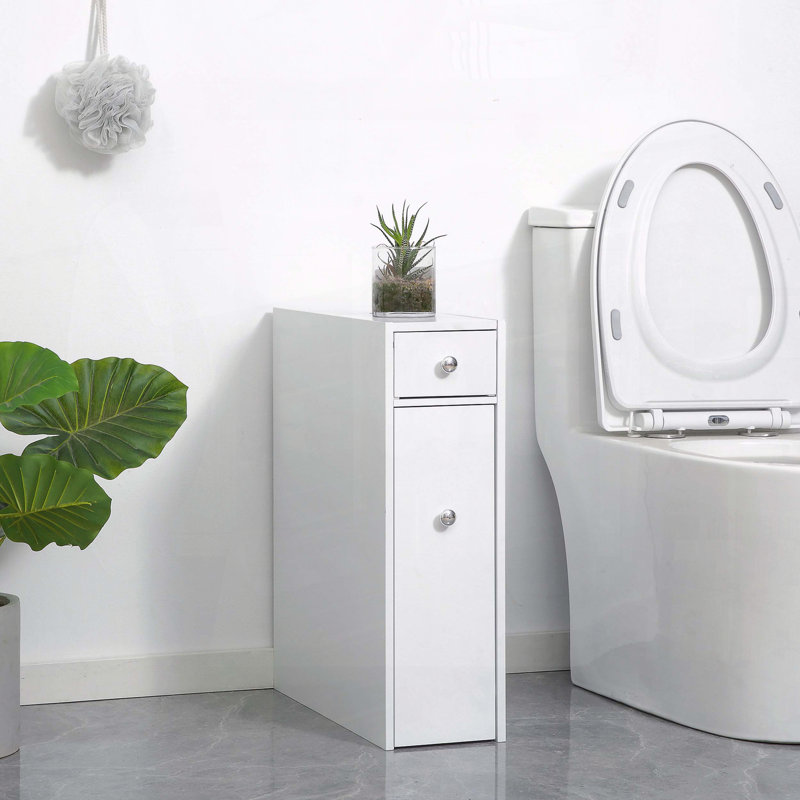 Narrow Modern Bathroom Floor Cabinet with Drawers & Slide-Out Storage