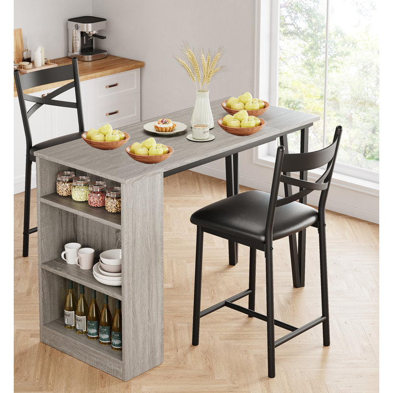 3-piece Kitchen Table Set With 2 Upholstered Chairs,kitchen Bar Table And Chairs For 2, Gray