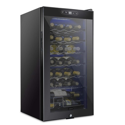 Schmecke 28 Bottle Compressor Wine Refrigerator, Freestanding Wine Cooler with Lock, Black