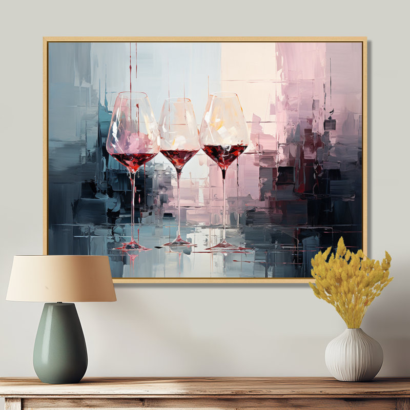 «Wine verres Deep collage - Wine», art mural encadré, Cadre flottant brun, H 24 po x l 32 po x P 1 po