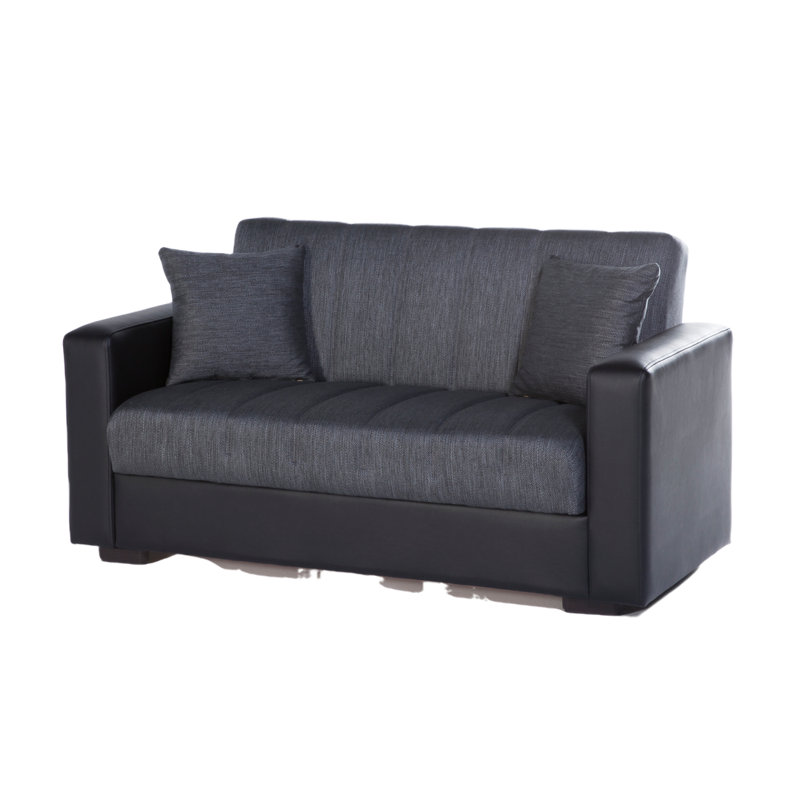 Nivea 63'' Upholstered Futon And Mattress, Gray 100% Polyester
