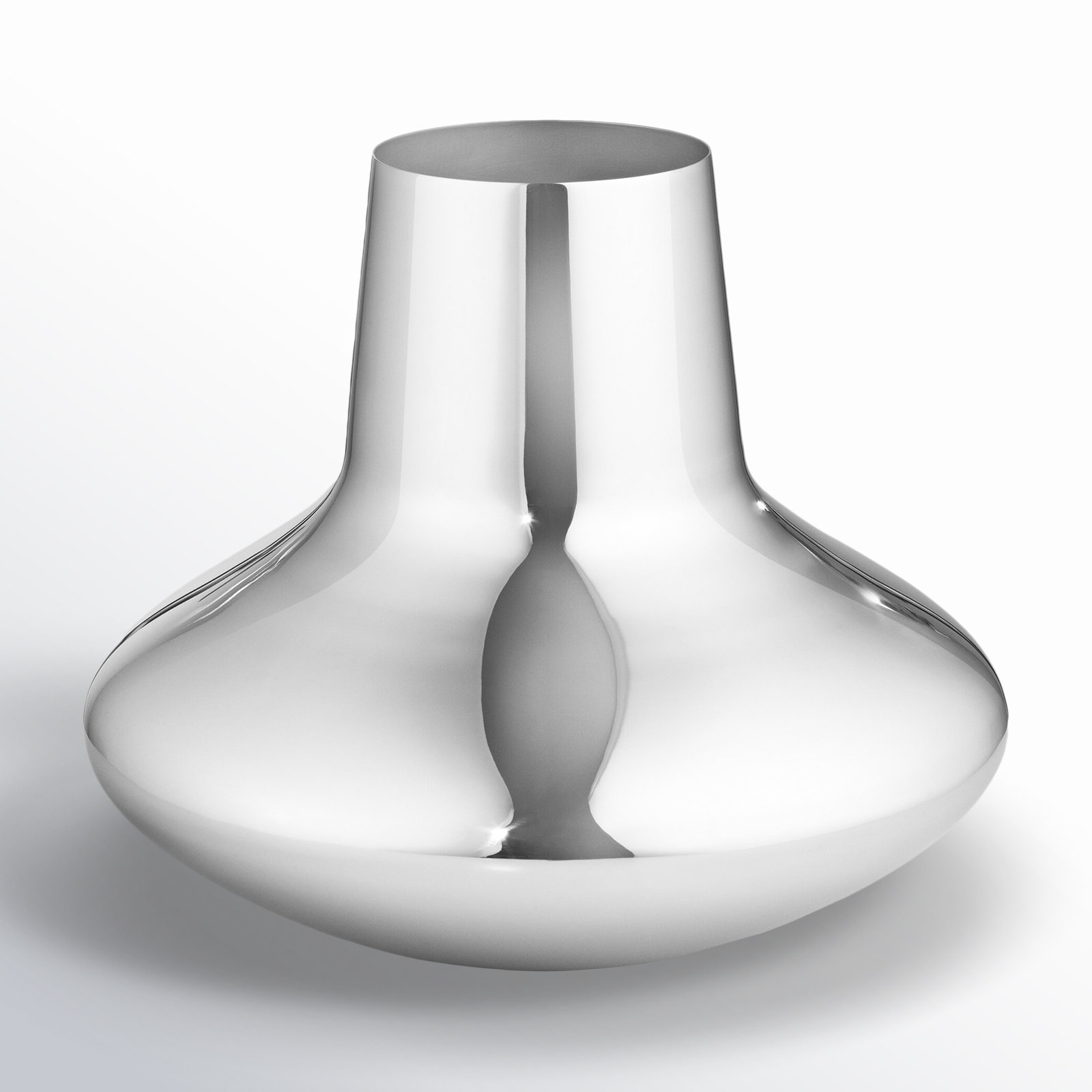 Henning Koppel Mirror Polished Indoor / Outdoor Stainless Steel Table Vase, 7.28" H x 8.86" W x 8.86" D