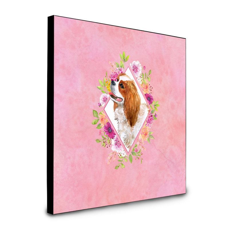Panneau mural Dollman Flowers, Rose, Épagneul Cavalier King Charles