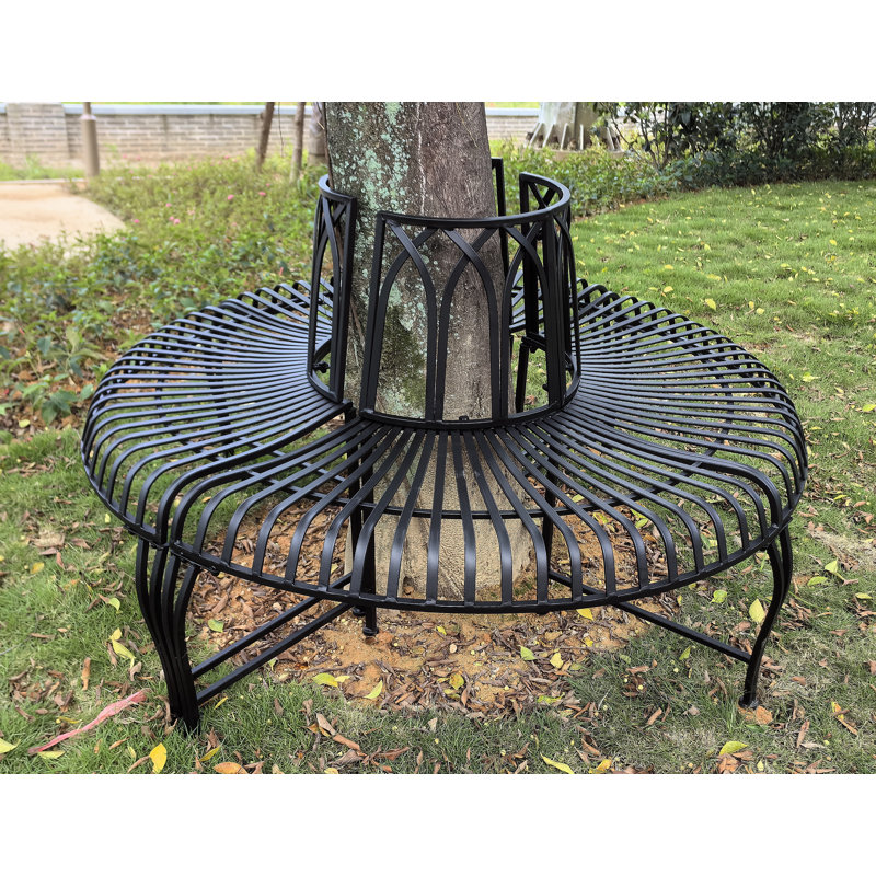 Banc de jardin en forme d'arbre demi-cercle, Noir, noir, noir, noir