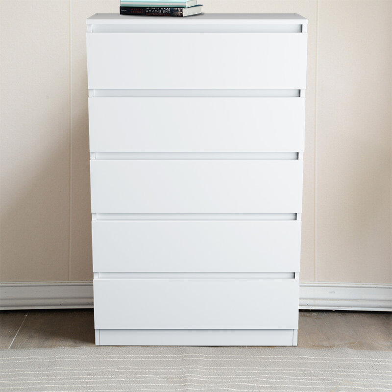 Deloise 5 Drawer 70Cm W Chest of Drawers Nightstand Bedside Cabinet, White