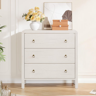 Commode de chambre moderne à 3 tiroirs, commode en bois avec poignées pour le salon, le bureau, le vestibule, blanc
