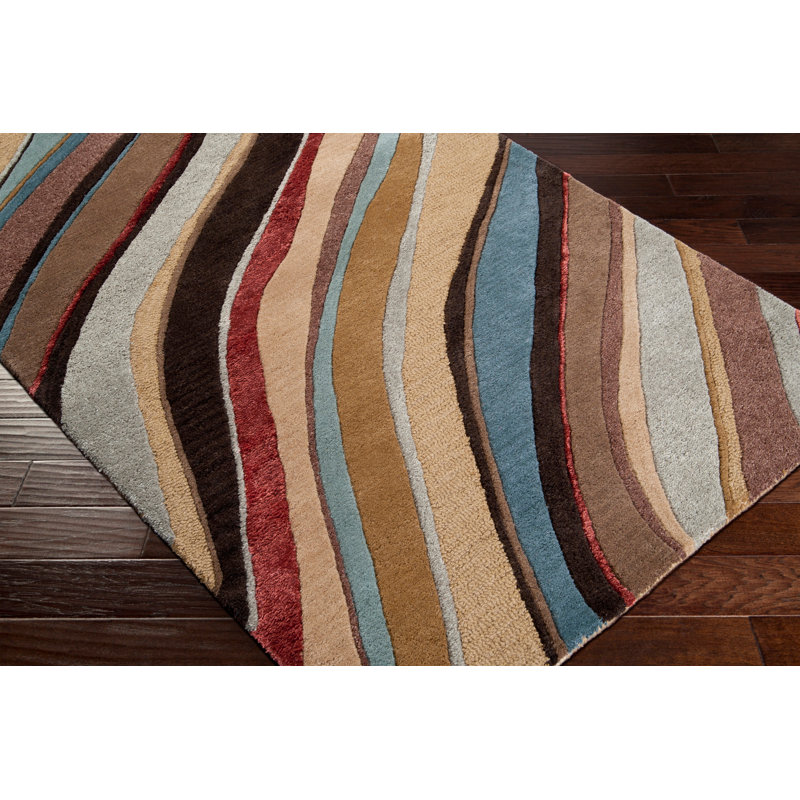 Calthorpe Abstract Handmade Tufted Wool Pantone/Dark Brown/Denim Area Rug, Rectangle 3'3" x 5'3"