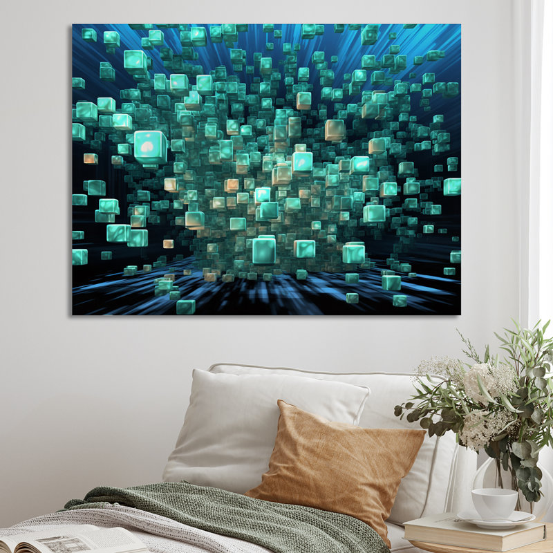 Matrix galaxie abstrait bleu foncé et turquoise - imprimé, Toile tendue, 30" H x 40" W